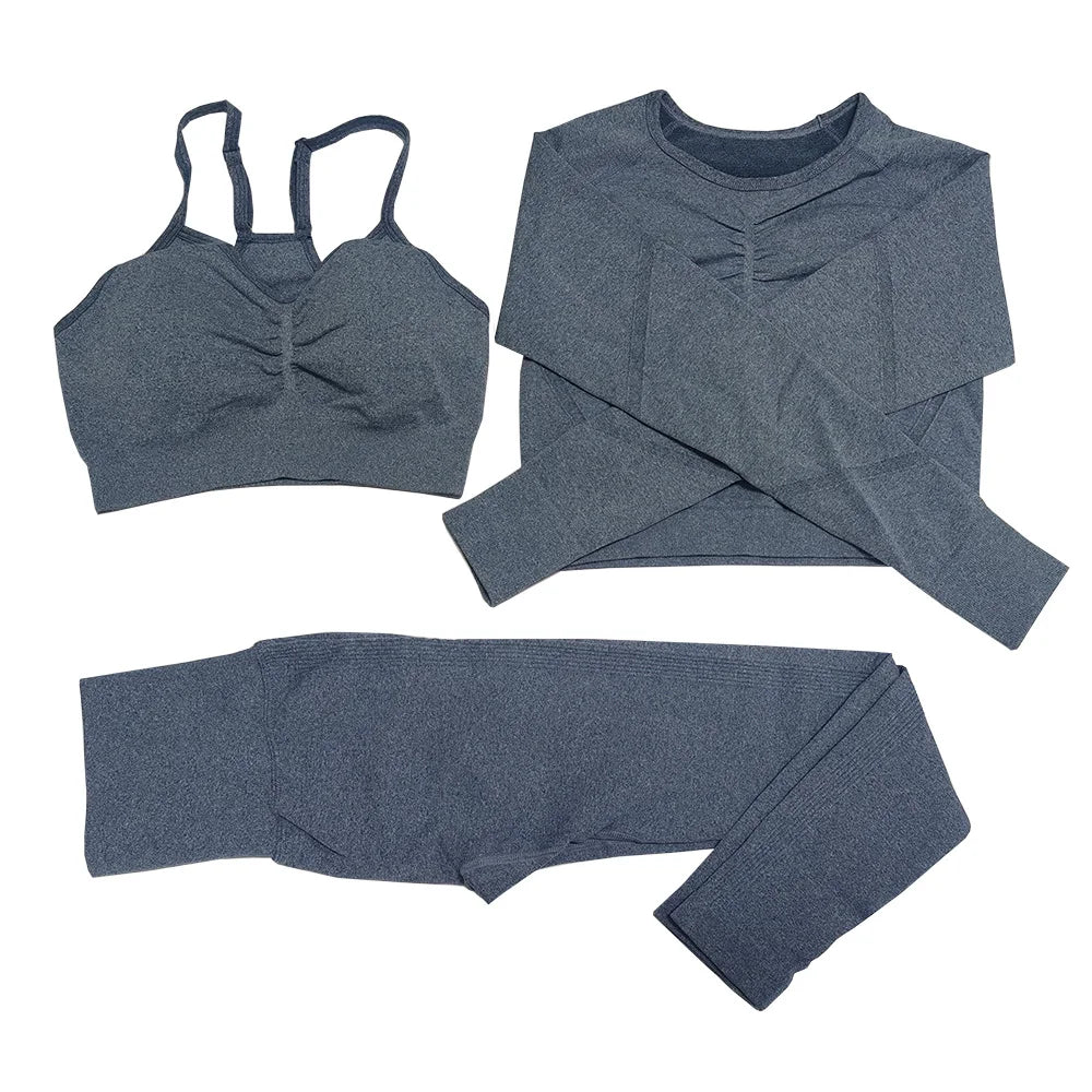 Elevate Your Workout with Our Seamless Long Sleeve Gym Set - Stylish Belly Control & High Waist Leggings for Ultimate Comfort