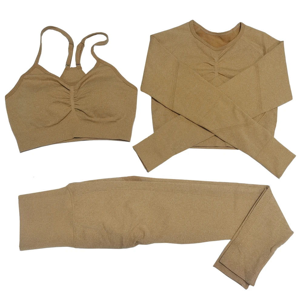 Elevate Your Workout with Our Seamless Long Sleeve Gym Set - Stylish Belly Control & High Waist Leggings for Ultimate Comfort