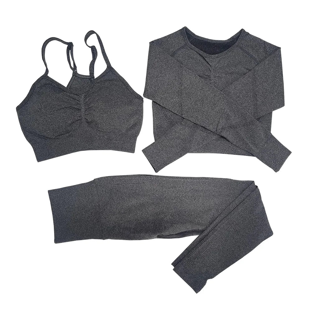 Elevate Your Workout with Our Seamless Long Sleeve Gym Set - Stylish Belly Control & High Waist Leggings for Ultimate Comfort
