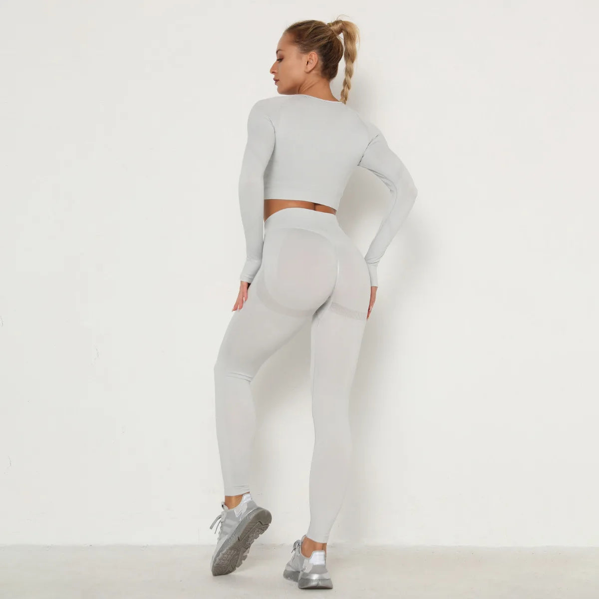 Elevate Your Workout with Our Seamless Long Sleeve Gym Set - Stylish Belly Control & High Waist Leggings for Ultimate Comfort